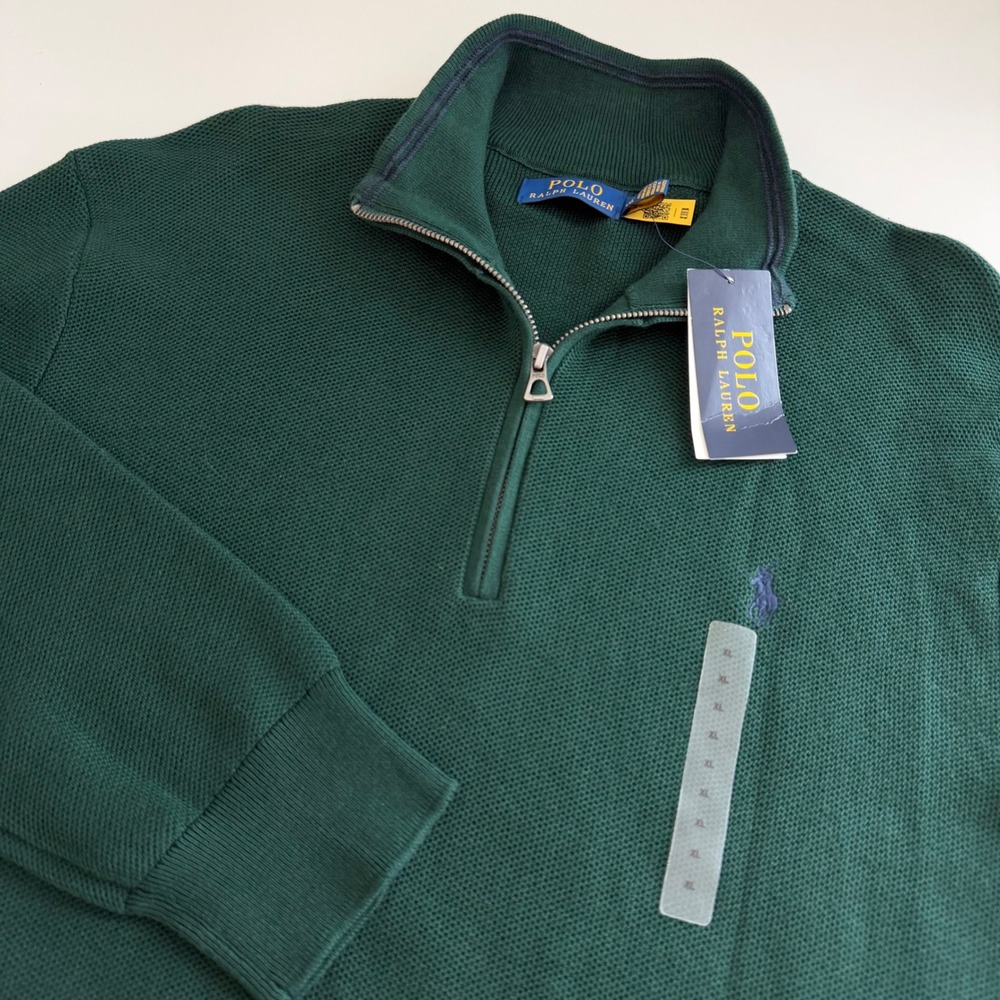 Polo Ralph Lauren Textured Dark Gren 1/4 Zip Pullover Sweater Men's‎ XL NWT